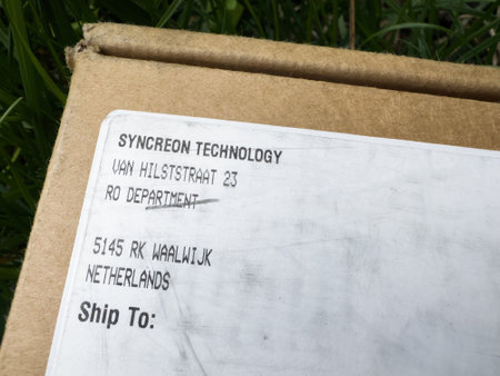 Apple e-shop Store delivery parcel with address of Syncreon Technology on van hilstraat 23 ro department Netherlandsのeditorial素材