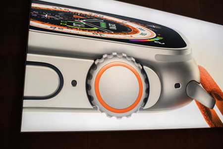 Large advertising for the new Apple Watch Ultra inside Apple Computers Storeのeditorial素材