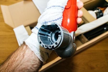 Inspecting during unpacking new Up-Top-adaptor for modern wireleのeditorial素材