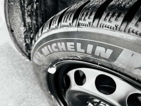 New Michelin winter tire - close-up macro shotのeditorial素材