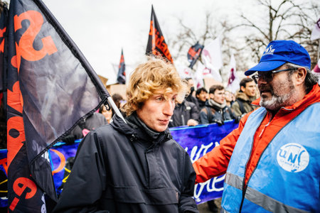 Large crowd at protest retirement age in Franceのeditorial素材