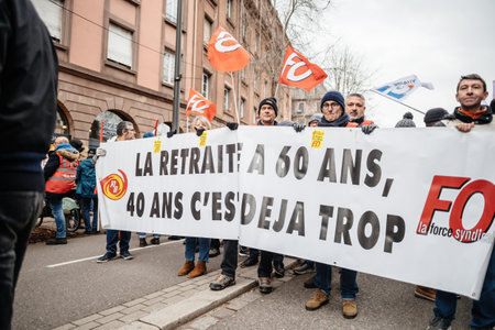 Large crowd at protest retirement age in Franceのeditorial素材