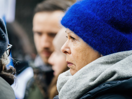 French woman at second demonstration against the new pension reform to be presented next month by French Prime Minister Elisabeth Borneのeditorial素材