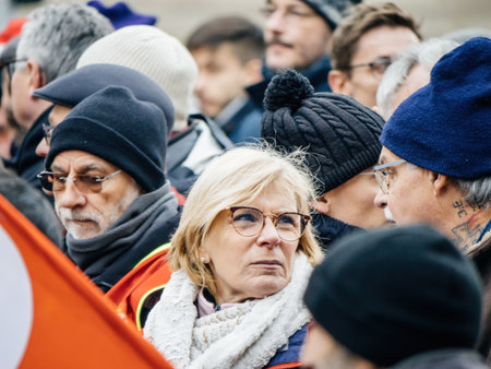 Senior Frensh woman at second demonstration against the new pension reform to be presented next month by French Prime Minister Elisabeth Borneのeditorial素材