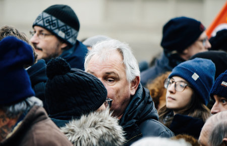 People at second demonstration against the new pension reform to be presented next month by French Prime Minister Elisabeth Borneのeditorial素材