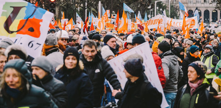 Thousands of people marching at second demonstration against the new pension reform to be presented...