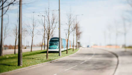 Tilt-shift lens view of new tramway operated by CTS in motion neのeditorial素材