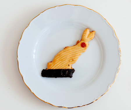 white porcelain plate with traditional rabbit biscuit