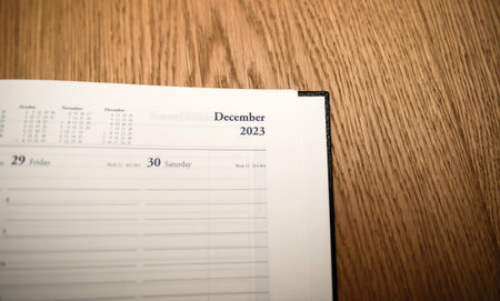 New 2024 year planner agenda with JDecember 2023 empty month