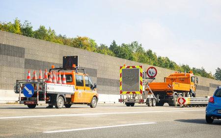 Roadworks in Austria on the modern highway pavement asphalt - tr