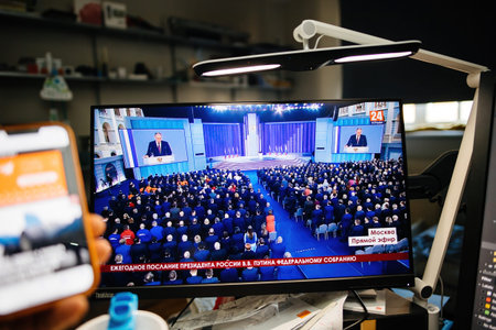 Russian President Vladimir Putin speaks during his annual meeting with the Federal Assembly