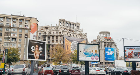 Exploring Downtowns Urban Landscape Bucharest Romaniaのeditorial素材