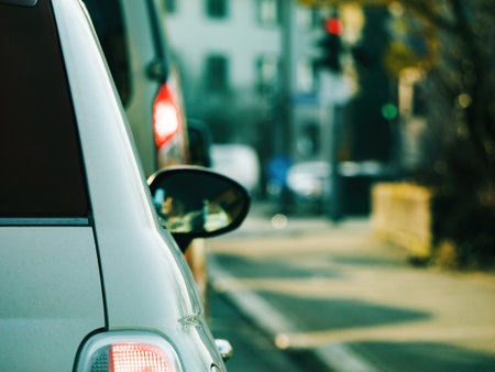 Driving Through the City in a electric Motor Vehicleの写真素材