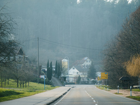 The Way Forward: a Foggy German Morningの写真素材
