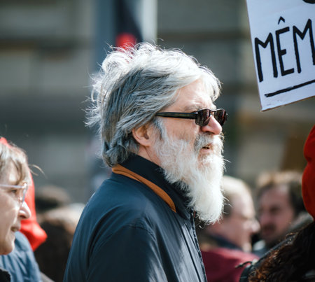 Gray-Haired Men Protest Pension Reform in Strasbourgのeditorial素材