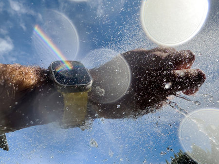 Divers Unique View of Apple Watch Ultra and Sky.のeditorial素材