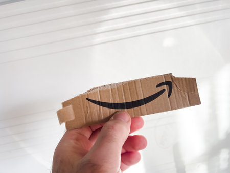 Happiness of Amazon Prime Delivery in One Handのeditorial素材