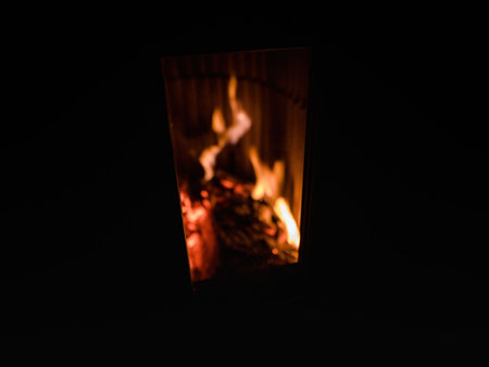 Bonfire in luxury chalet fireplace indoorsの写真素材