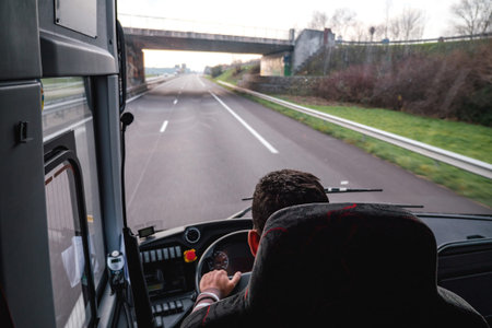 Highway driver in vehicle on german autobahn