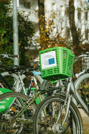 Green commuting with bicycle in european parliament areaのeditorial素材
