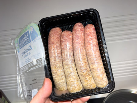Fresh french sausages for hunger. - perished foodのeditorial素材
