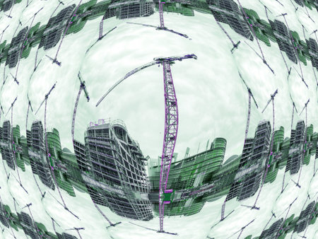 Abstract city with construction site and craneの写真素材