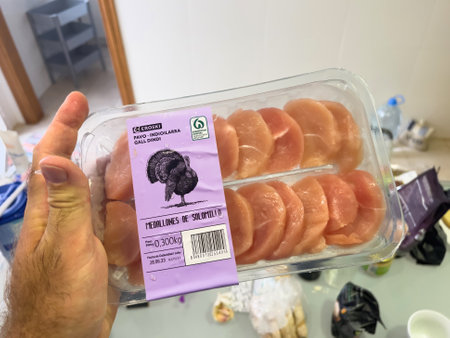 Eroski supermarket purchases: Turkey medallions packageのeditorial素材