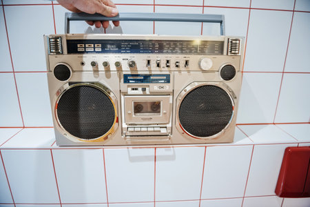 Retro yokko boombox: Blue 80s music playerのeditorial素材