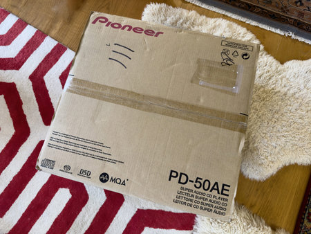 Frankfurt, Germany - Jul 25, 2024: A cardboard box for a Pioneer PD-50AE Super Audio CD player,...
