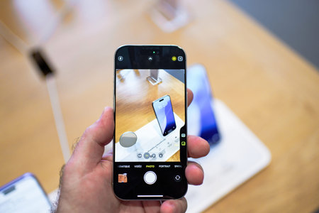 Paris, France - Sep 20, 2024: POV The Apple iPhone 16, Plus, 16 Pro, and Max during the first day of...