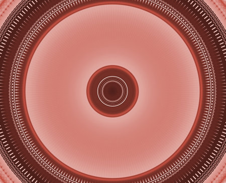 A detailed abstract red circular pattern featuring concentric rings and intricate designs, creating a hypnotic and symmetrical visual effectの写真素材