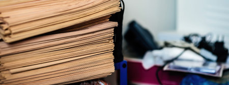 Close-up view of a stack of financial newspapers on a table, symbolizing knowledge and staying...
