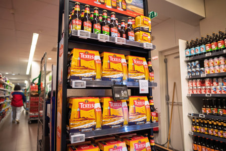 Haarlem, Netherlands - Aug 30, 2024: Shelves filled with Texel beer, the iconic drink from the...