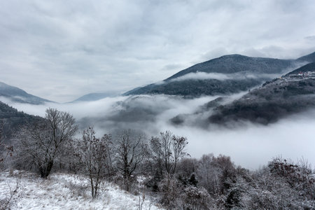 snow covered valleyの写真素材
