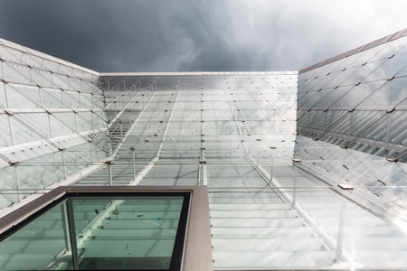 The glass front of Museion in Bolzano, Italy