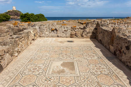 roman ruins of ancient Nora in Sardinia with mosaicの写真素材