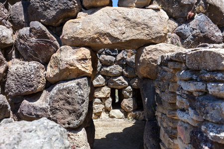 nuragic ruins of the archaeological site of Barumini in Sardinia with giant stonesの写真素材