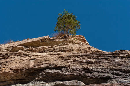 stratified sedimentary rocks in a geological parkの写真素材