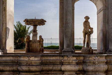 Marble fountain in the background of the seaの写真素材