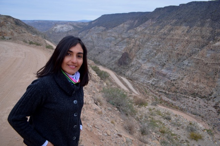 Beautiful young woman posing in the Atuel Canyon, Mendoza, Argentinaの写真素材