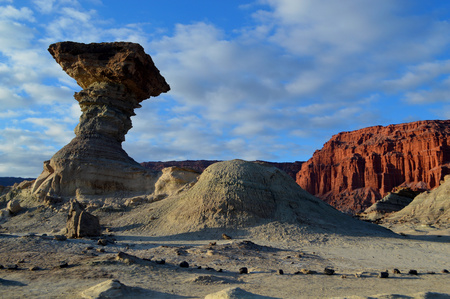 The fungus in balance, beautiful natural formation in Ischigualasto, Moon Valley, San Juan, Argentinaの写真素材