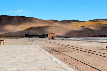 Railway formation leaving the Olacapato train station. Salta, Argentinaの写真素材