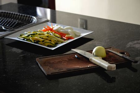 Cooking healthy food at home in coronavirus COVID 19 quarantineの写真素材