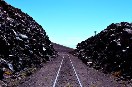 The "train to the clouds" tracks crossing the puna in the heights of Caipe. Salta, Argentinaの写真素材