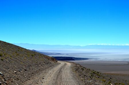 Dangerous ledge path to descend from Chuculaqui to Caipe. Salta, Argentinaの写真素材
