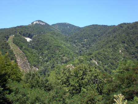 Carpathians Mountains near Baile Herculane in Caras Severin country, Romaniaの写真素材