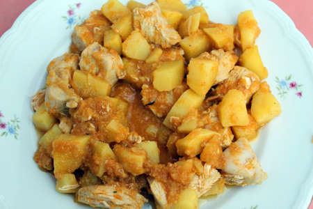 Beef stew in plate with potatoes. Romanian cuisine tocanitaの写真素材