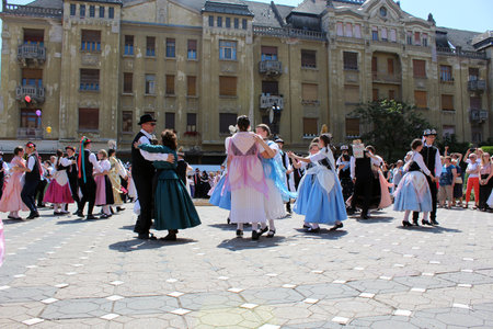 Timisoara, Timis / Romania - June 16th, 2019: Young german schwaben dancers from Banat, in traditional costumes at Heimattage 2019のeditorial素材