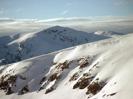 Winter and snow landscape with Godeanu Mountains, Charpatians Mountains in Romaniaの写真素材
