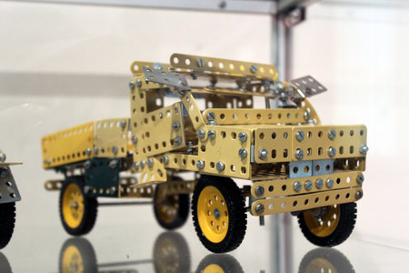 Vintage Metal Construction Toy Truck - Mechanical Building Kit Modelの写真素材